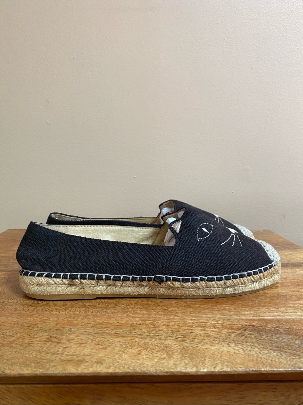 Charlotte Olympia Black Kitty Cat Face Flats Espadrilles Shoes Canvas - Picture 13 of 13